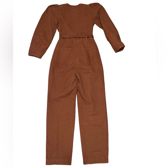 Baum und Pferdgardten Noralee Jumpsuit Sz 6 Puffed Shoulder Belted Rust Brown - Picture 4 of 8